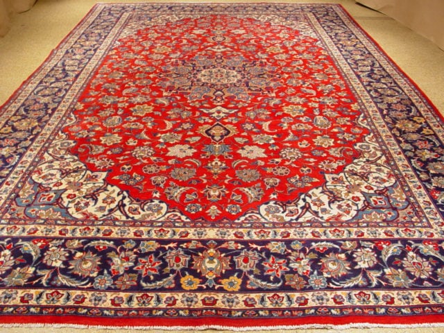 Persian Tabriz Rug 10.3 x 15.5 Red Blue Handcrafted Wool (1 of 4)