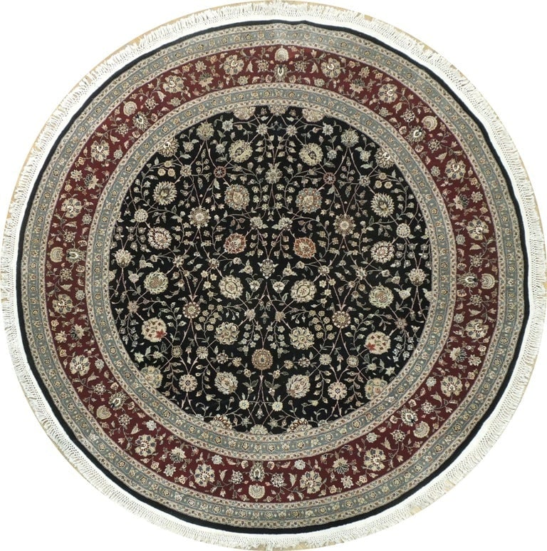 8 x 8.2 Black Wool Silk Hand-Knotted Traditional Round Rug China: 8 x 8.2 Black Wool Silk Hand-Knotted Traditional Round Rug China Free continental US Shipping Transform your living space with this exquisite 8 x 8.2 Black Fine Quality Wool & Silk Round Rug. Handcraf