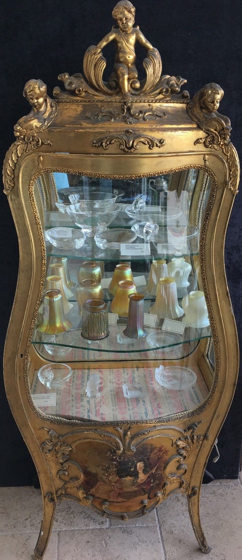 19th Century French Style Gilt Wood Vitrine Cabinet with Painting (1 of 10)