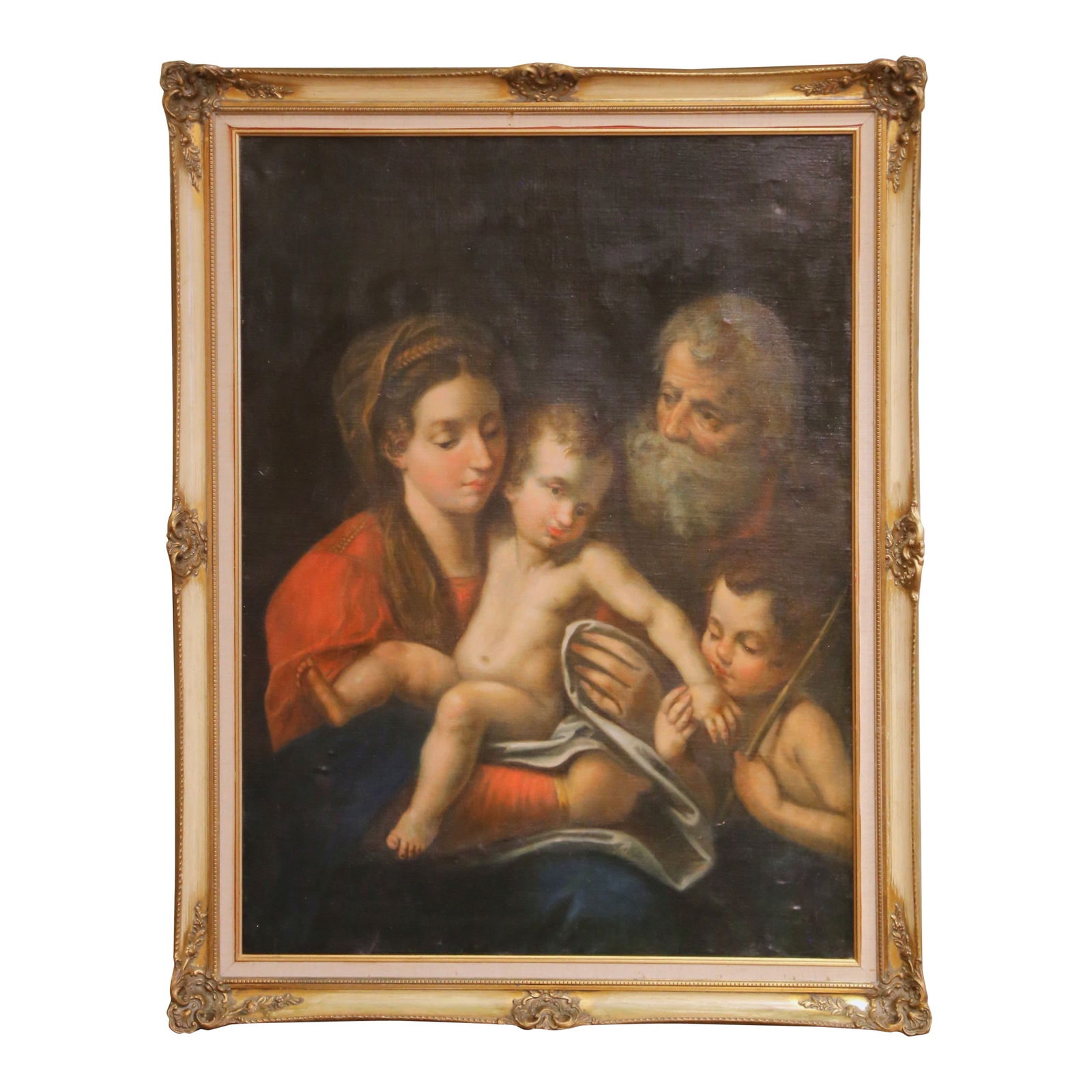 19th Century Italian Baroque Oil Painting Holy Family Saint John Giltwood Frame (1 of 9)