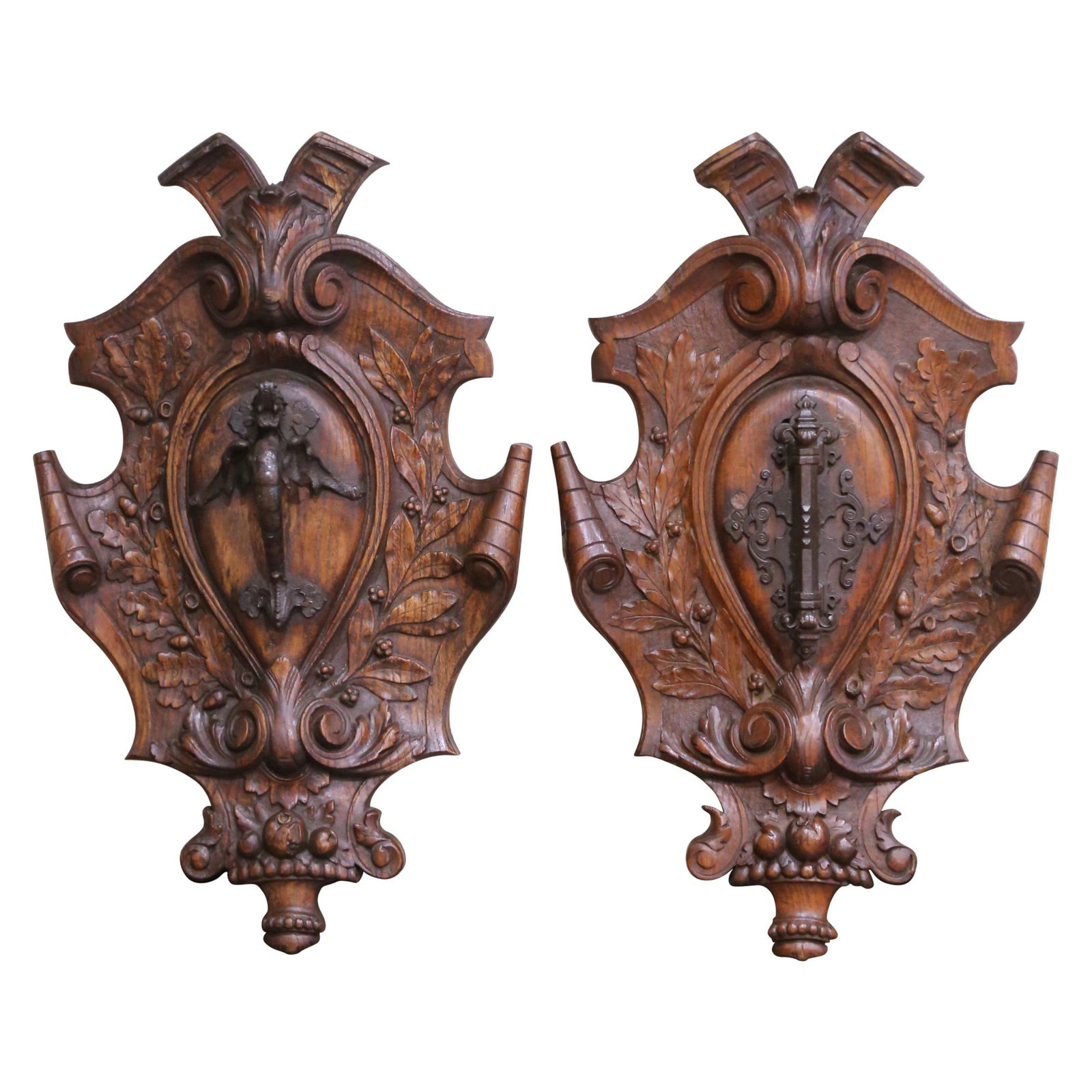 Set of 2 18th Century French Hand-Carved Oak Hunting Plaques (1 of 17)