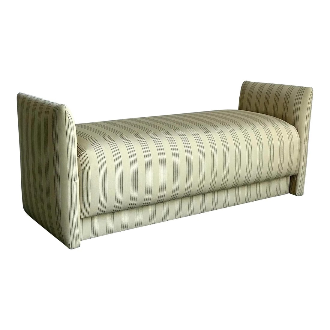 Upholstered Bench in Neutral Stripe Fabric with Low Arms 60 Inch (1 of 10)