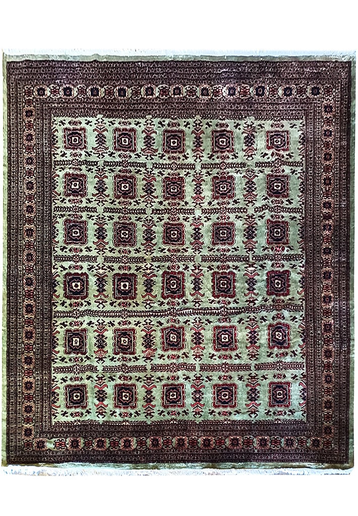 8.10 x 9.4 Feet Hand-Knotted Jaldar Bokara Wool Rug Light Saladon Green (1 of 12)