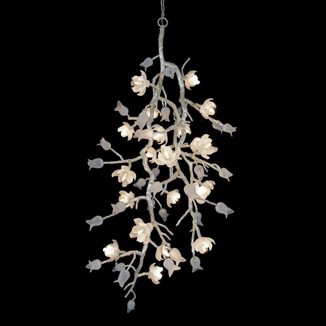 John-Richard Churippu Silver Leaf Magnolia LED Chandelier 21-Light: John-Richard Churippu Silver Leaf Magnolia LED Chandelier 21-Light Illuminate your space with the stunning Silver Leaf Magnolia Chandelier from the Churippu collection. This exquisite chandelier featu
