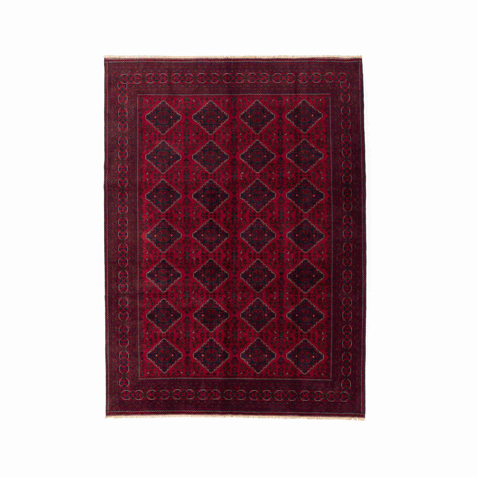 Authentic Handmade Kunduz Wool Carpet 98 x 132.7 Inches: Authentic Handmade Kunduz Wool Carpet 98 x 132.7 Inches Experience the beauty of this authentic handmade Kunduz carpet, crafted from high-quality wool on wool. This exquisite piece showcases a traditi