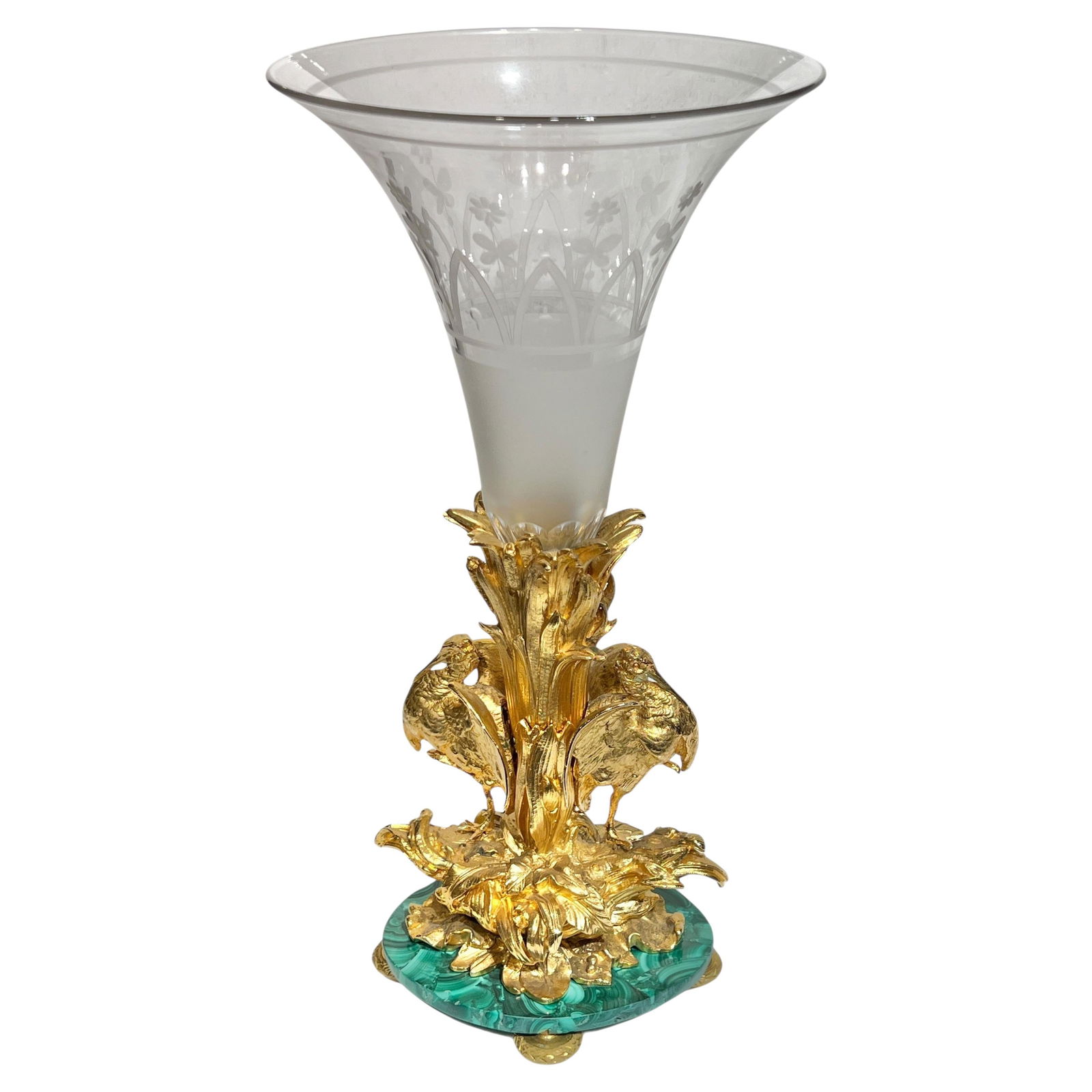 Engraved Glass and Gilt Bronze Vase with Heron Motif Circa 1880s (1 of 11)