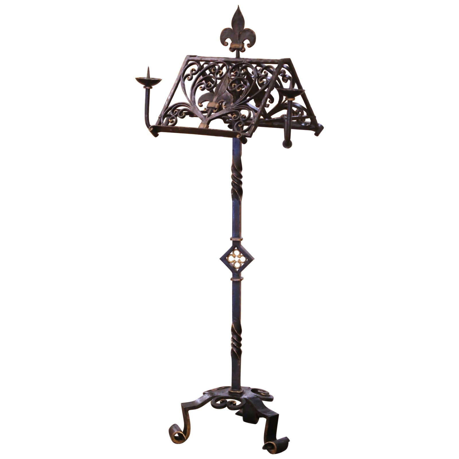 French Gothic Wrought Iron Lectern With Gilt Accents And Candle Holders Circa 1890 (1 of 11)