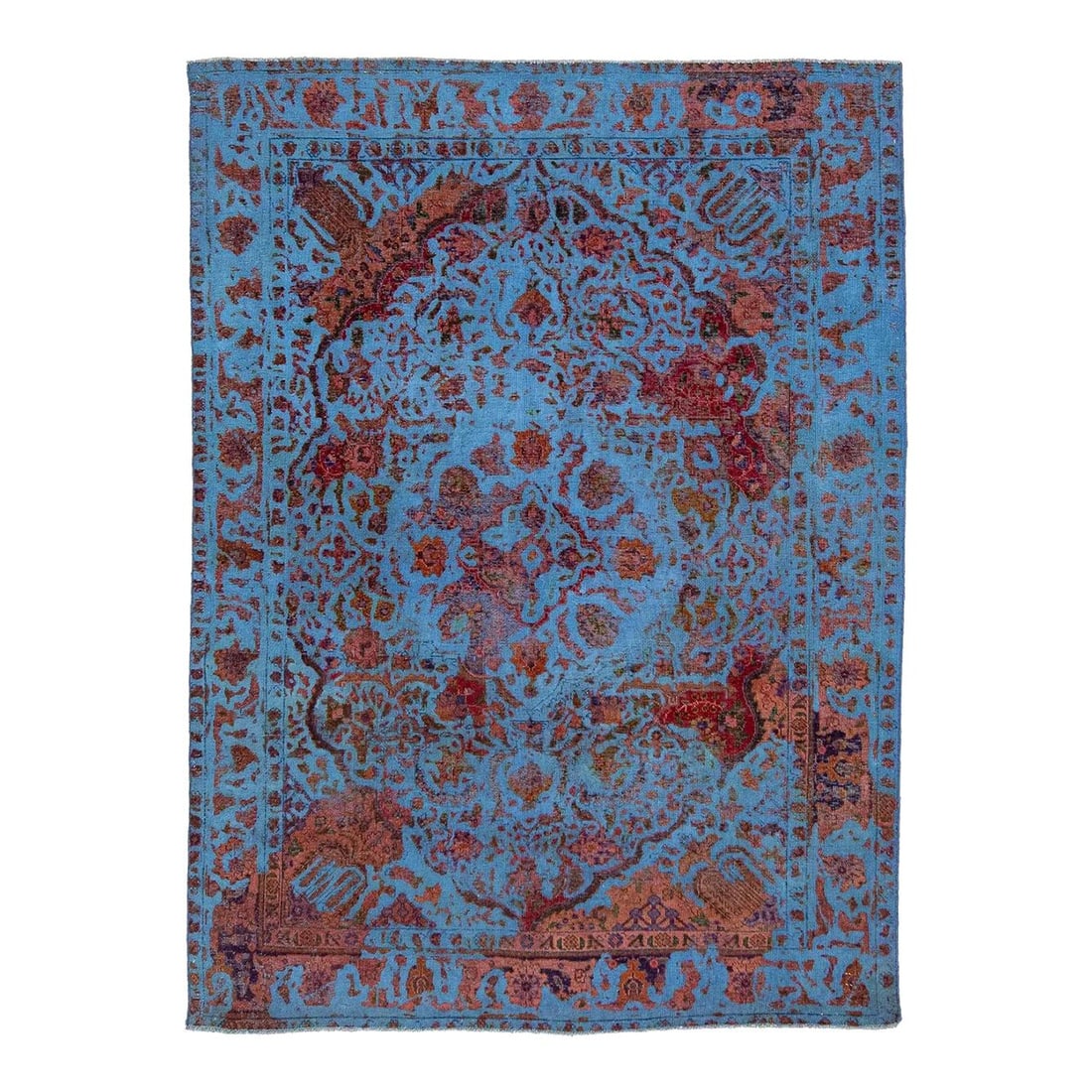 Blue Vintage Persian Wool Rug Floral Motif 4'7 x 6'3: Blue Vintage Persian Wool Rug Floral Motif 4'7 x 6'3 Enhance your space with this stunning vintage Persian wool rug featuring a rich blue field beautifully accented with charming rust-colored floral m