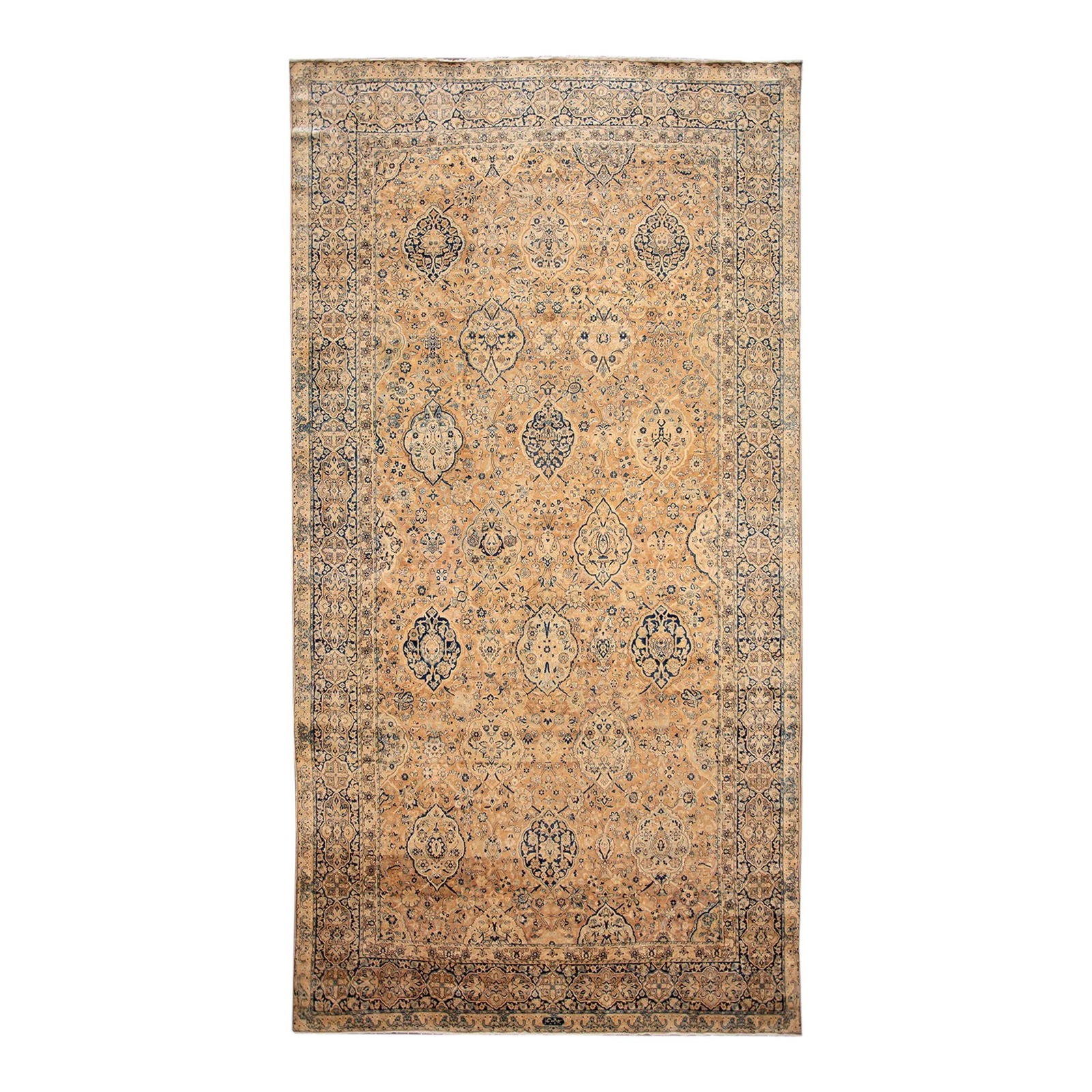 Antique Kerman Persian Wool Rug 9'4" x 17'5" Floral Motif Tan (1 of 7)