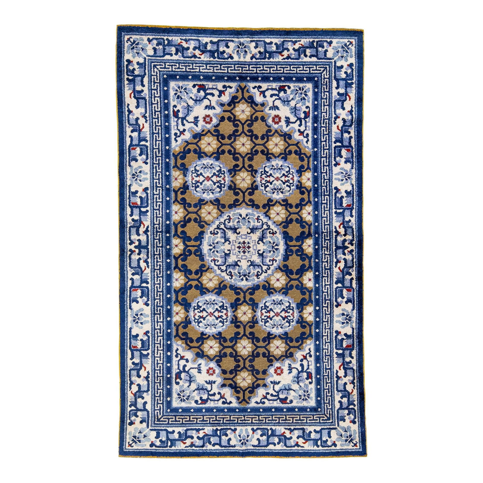 1920s Handmade Chinese Peking Wool Rug Brown Blue Motif (1 of 7)