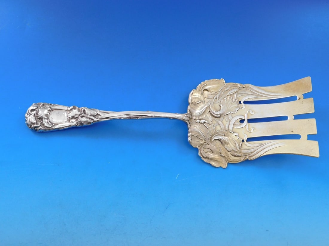 Durgin New Art Sterling Silver Asparagus Fork Gold Washed 10 1/4" (1 of 6)