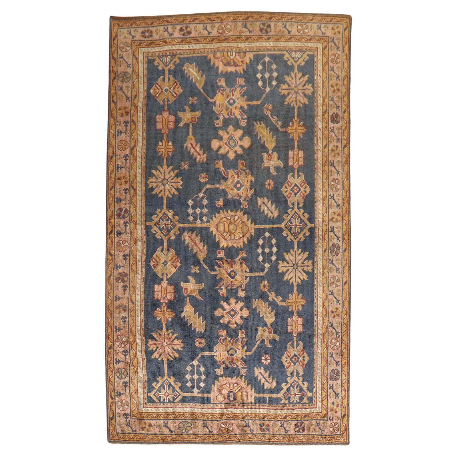 Antique Turkish Oushak Carpet 5'7 x 9'9 Hand-Knotted Wool Circa 1910: Antique Turkish Oushak Carpet 5'7 x 9'9 Hand-Knotted Wool Circa 1910 Discover the beauty of the Zabihi Collection Antique Turkish Oushak Carpet, a stunning piece that adds elegance to any space. This