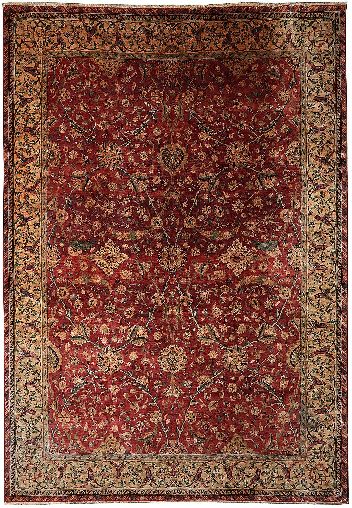 Mahi Tabriz Jaipur 10 x 14.3 Hand-Knotted Wool Silk Area Rug: Mahi Tabriz Jaipur 10 x 14.3 Hand-Knotted Wool Silk Area Rug Free continental US Shipping This pre-owned Mahi Tabriz Jaipur rug features a luxurious hand-knotted construction with a blend of fine wool