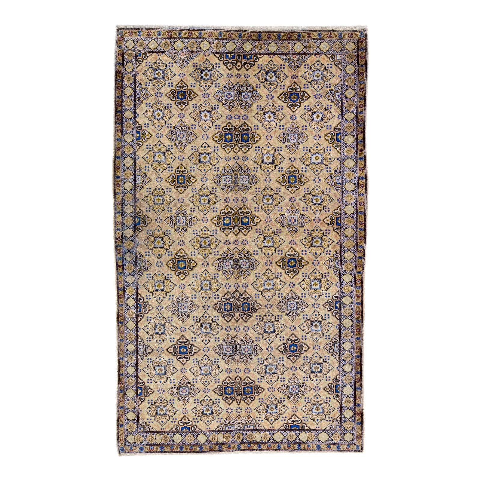 1960s Persian Kashan Handmade Wool Rug Tan Floral Design 4'10 X 8'1 (1 of 7)