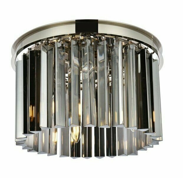Sydney 16 Inch Crystal Flush Mount Ceiling Light With Polished Nickel Finish 3 Light: Sydney 16 Inch Crystal Flush Mount Ceiling Light With Polished Nickel Finish 3 Light This modern flush mount ceiling light features a polished nickel frame adorned with Royal Cut silver shade crystals