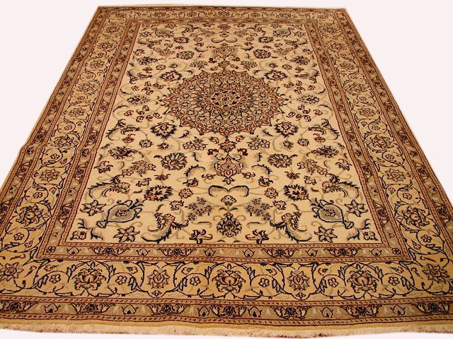 Handcrafted 6'7 x 9'10 Ivory Persian Nain Wool Silk Rug (1 of 5)