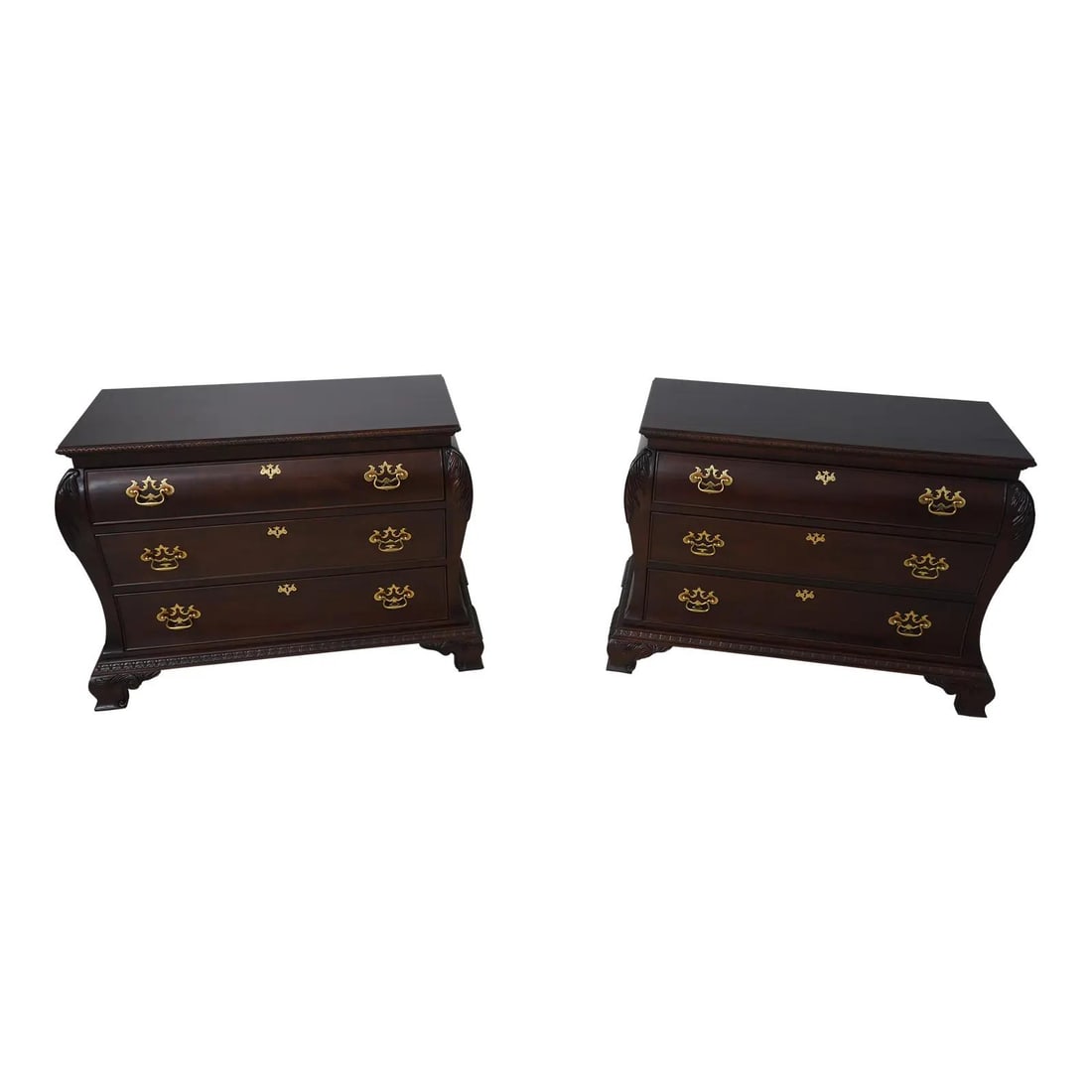Elegant Pair of Bombe Mahogany Dressers with 3 Drawers (1 of 10)