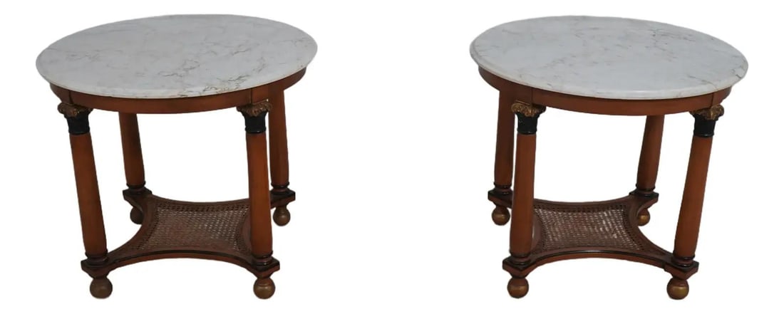 French Empire Style Marble Top Round Lamp Tables Pair (1 of 10)