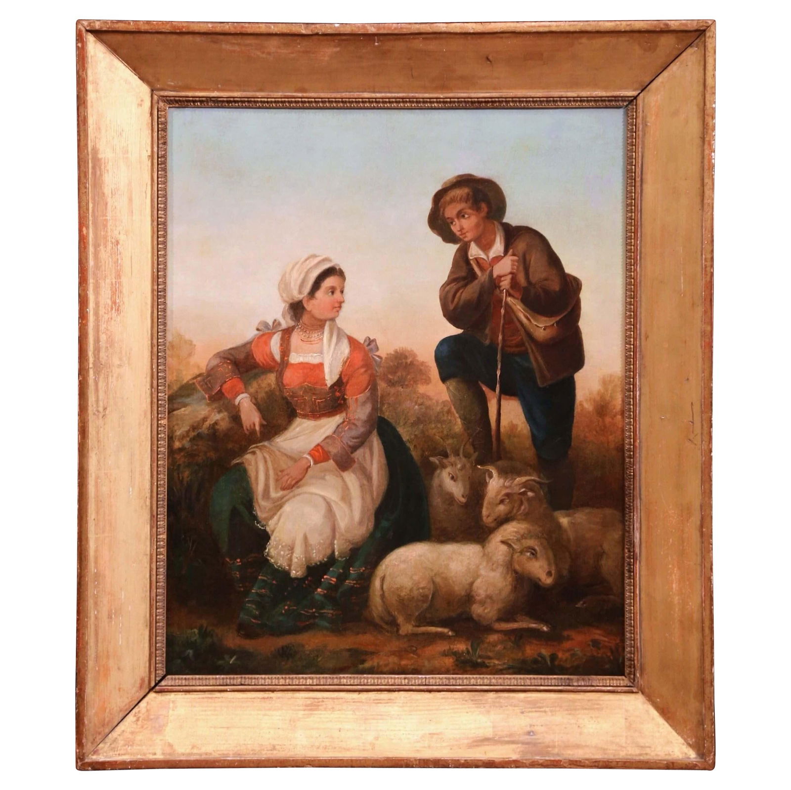 French Pastoral Oil Painting circa 1850 in Ornate Giltwood Frame (1 of 5)