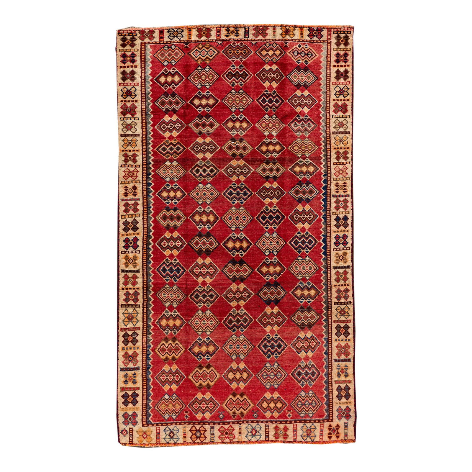 Vintage Persian Shiraz Red Wool Rug 4'4" x 7'8" Geometric Design (1 of 9)