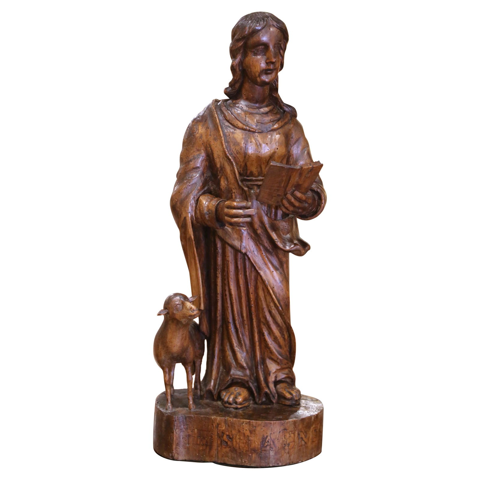 18th Century Baroque Hand-Carved Walnut Saint John the Baptist Sculpture (1 of 9)