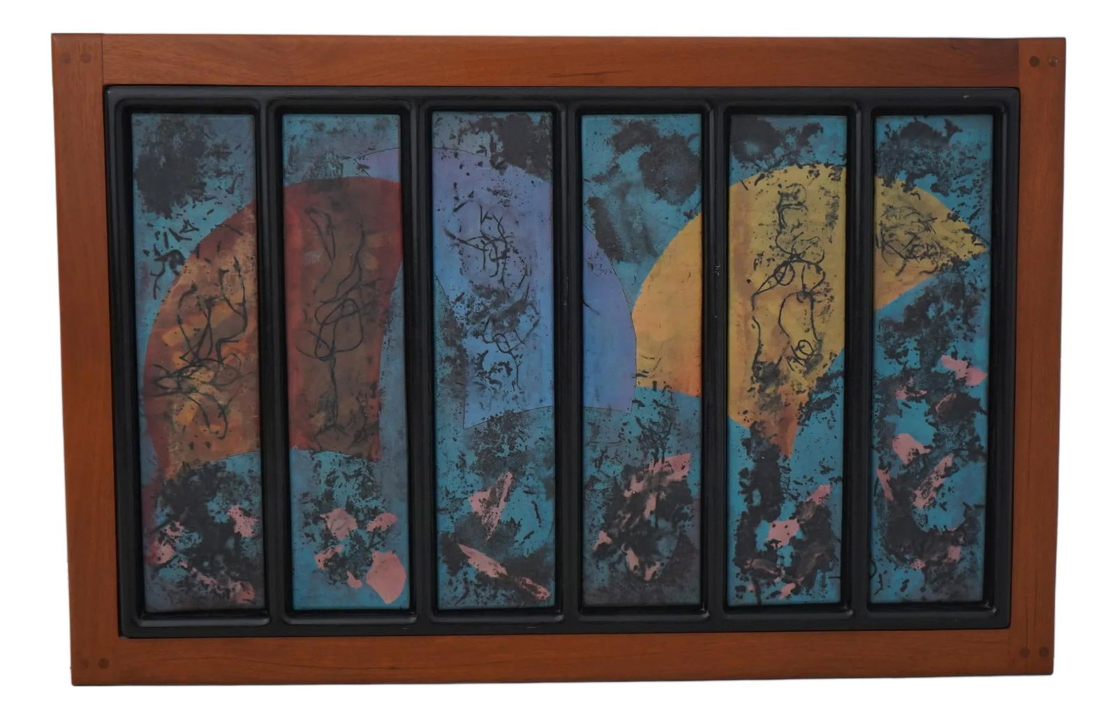 Mission Style 6 Panel Wall Art Walnut Teak Wood 47.5x31.5 (1 of 8)