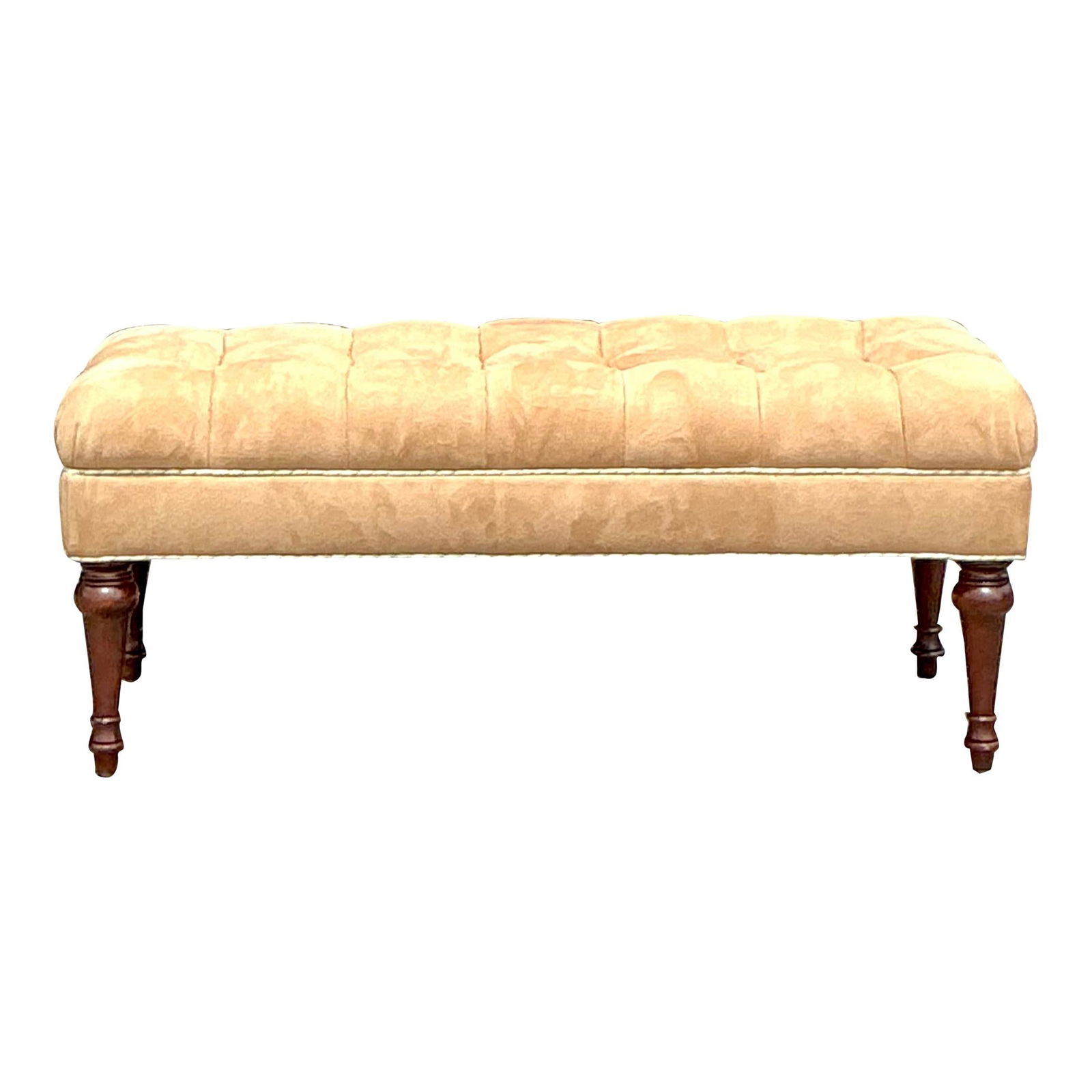 Elegant Vintage Regency Tufted Bench in Antique White (1 of 6)