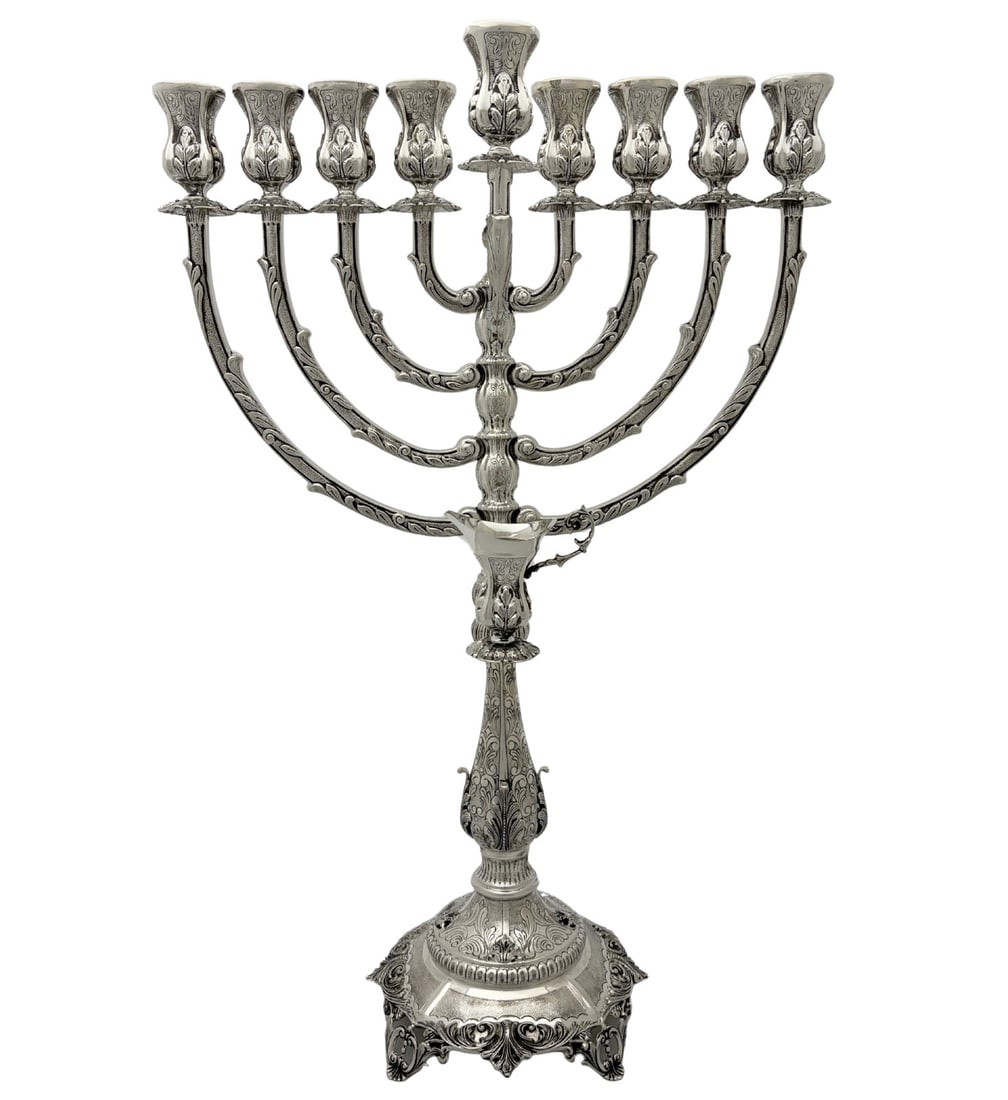 Handmade 925 Sterling Silver Leaf Applique Chanukah Menorah 25.75" (1 of 3)