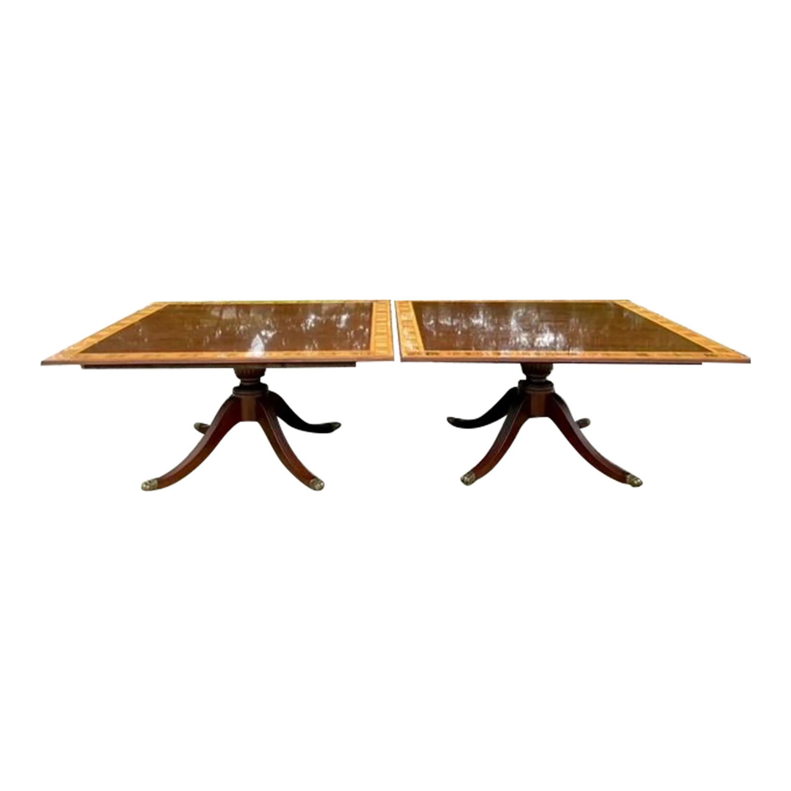 Elegant Pair of Vintage Regency Birdseye Mahogany Dining Tables 60x60 (1 of 6)