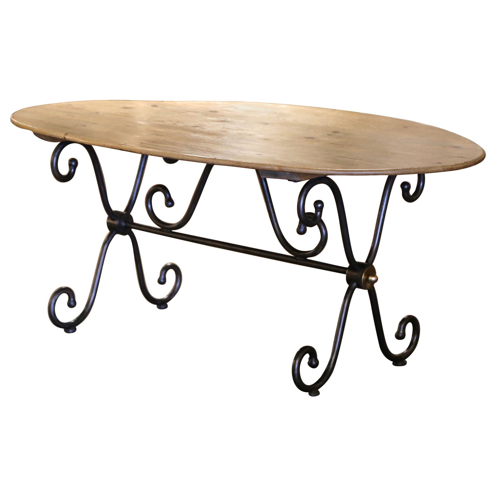 Vintage French Oval Dining Table Pine Top Iron Base Country Style (1 of 8)