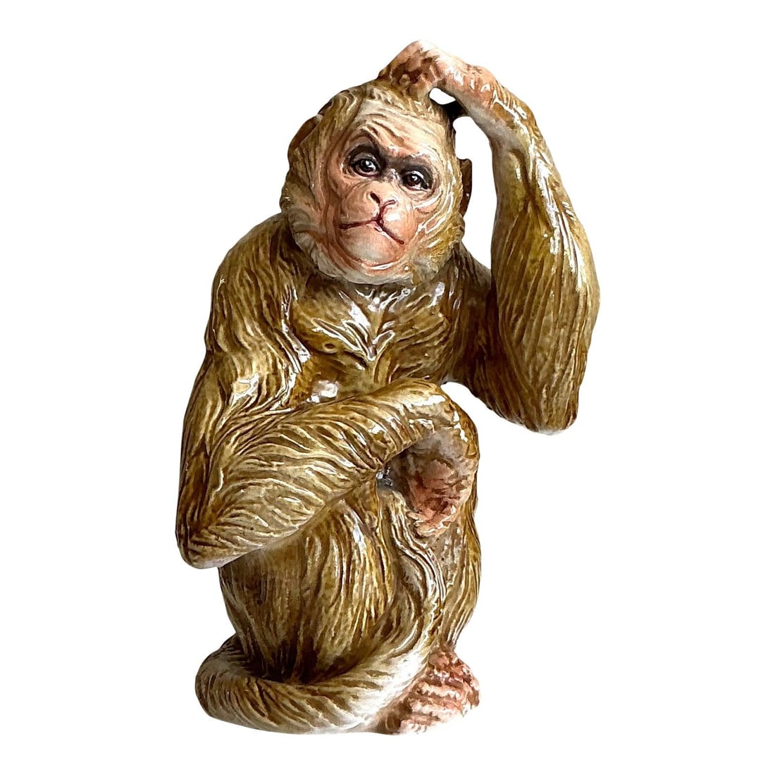 Charming Vintage Boho Ceramic Monkey Sculpture with Glaze (1 of 7)