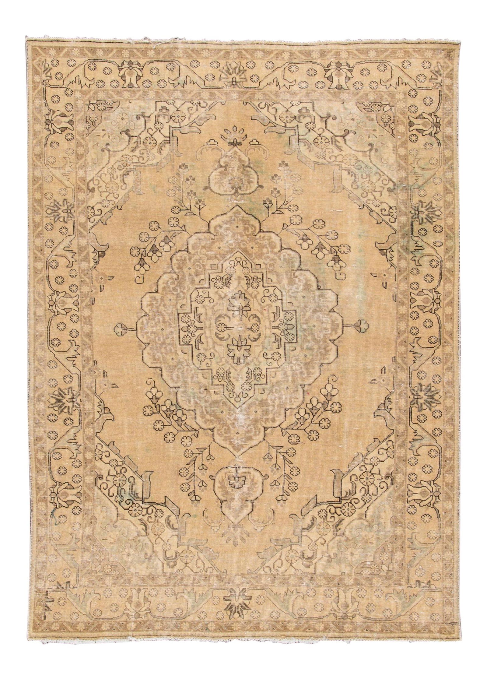Antique Tabriz Silk Rug Floral Medallion Ivory 6'8 x 9'7: Antique Tabriz Silk Rug Floral Medallion Ivory 6'8 x 9'7 This exquisite Vintage Tabriz Silk rug showcases a beautiful hand-knotted design, characterized by an ivory field adorned with gray accents in