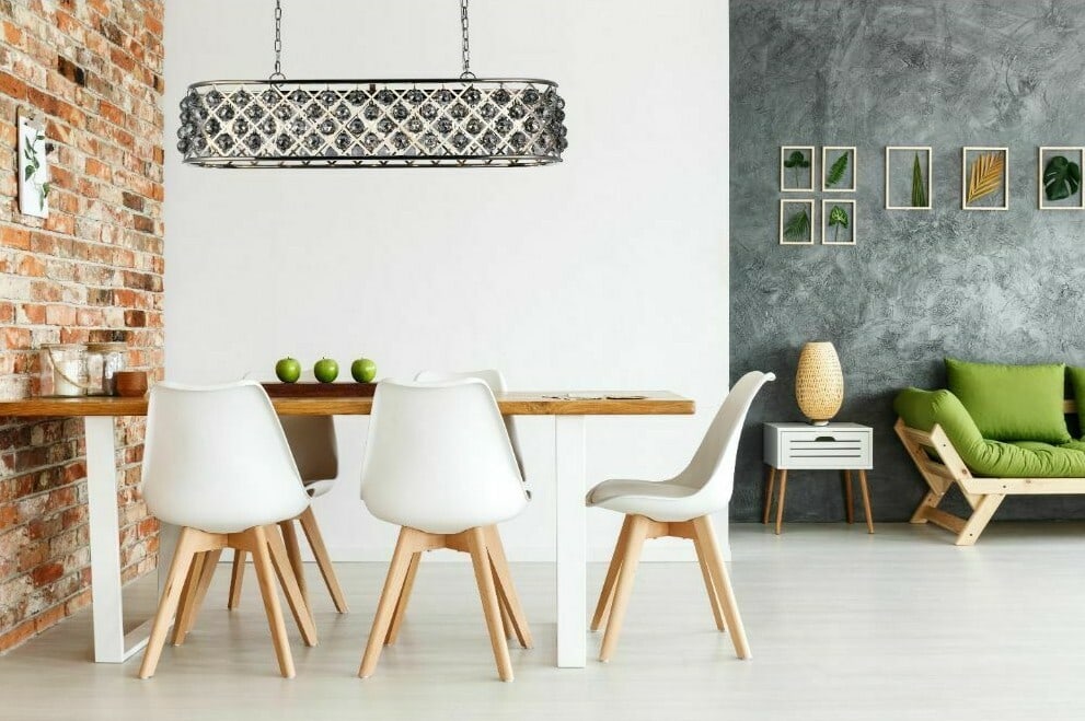 Madison 7-Light 50" Crystal Chandelier With Polished Nickel Finish: Madison 7-Light 50" Crystal Chandelier With Polished Nickel Finish This modern crystal chandelier features a polished nickel finish and a rectangular design, making it a striking centerpiece for dinin