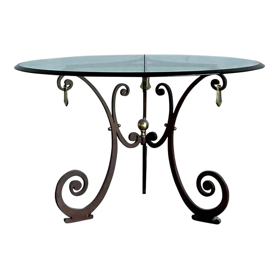 Wrought Iron Scroll Entry Table With Brass Accents And Glass Top (1 of 8)