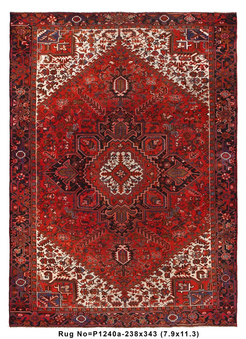 Handmade Persian Tribal Heriz Rug 7.9 x 11.3 ft from Iran (1 of 8)