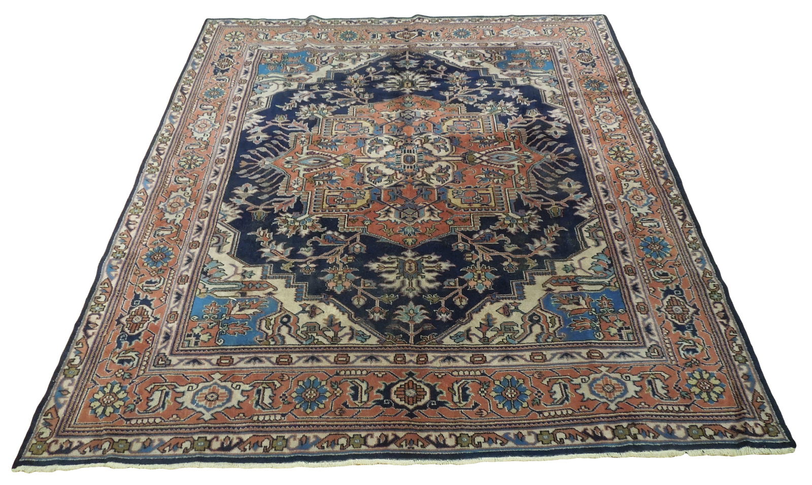 Handcrafted 8 x 9.7 Navy Blue Antique Persian Area Rug (1 of 6)