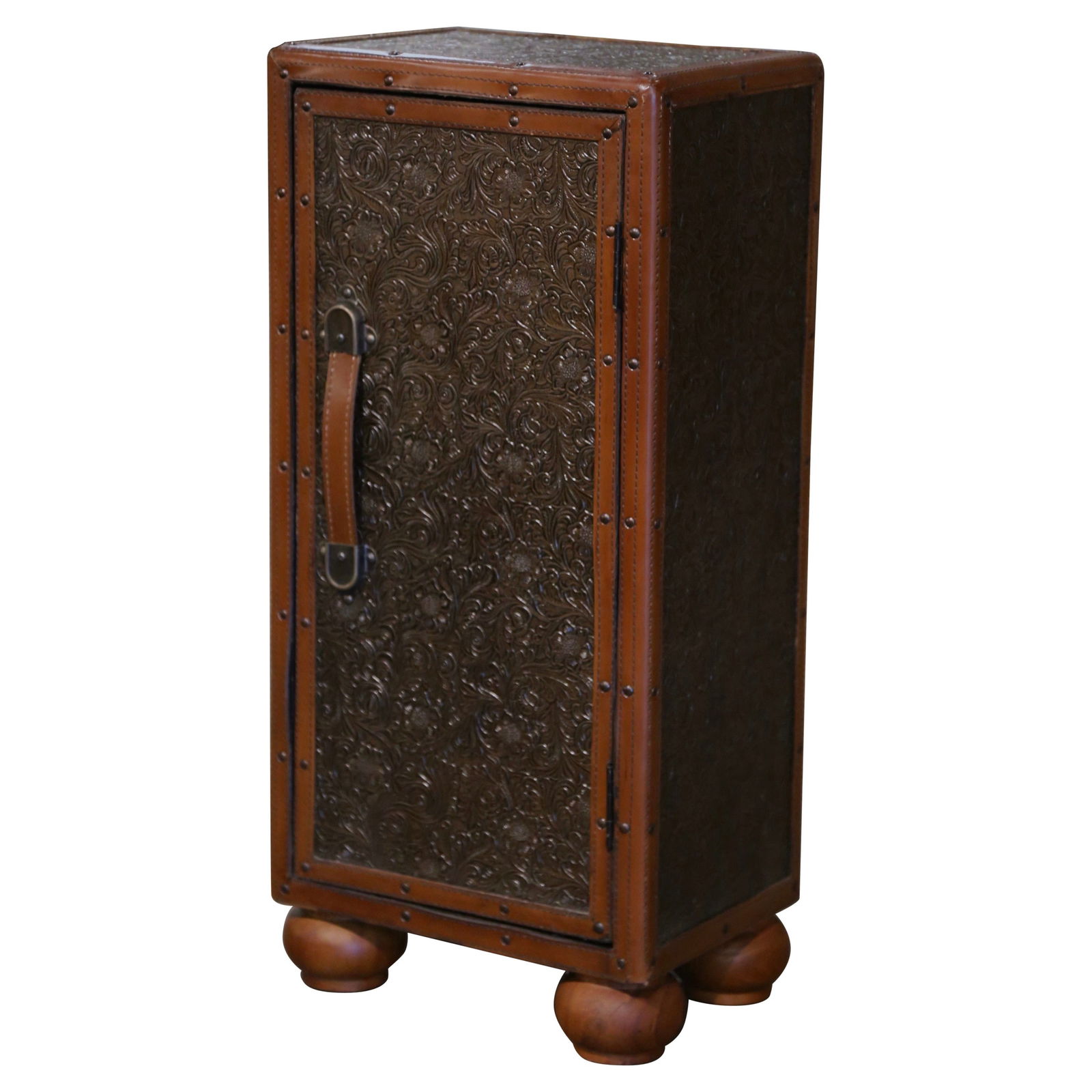 Vintage Spanish Embossed Leather Trunk Cabinet circa 1990 on Bun Feet (1 of 10)