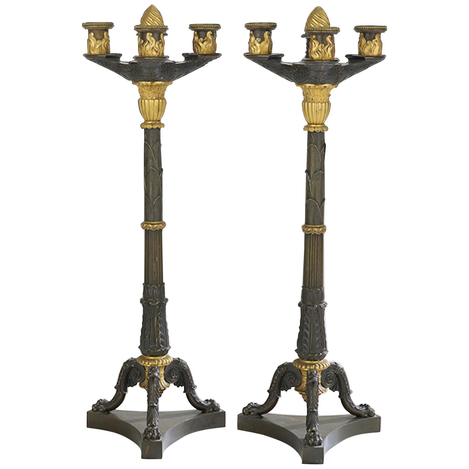 Elegant Set of 2 French Empire Bronze Candelabra 1810-1830 (1 of 8)