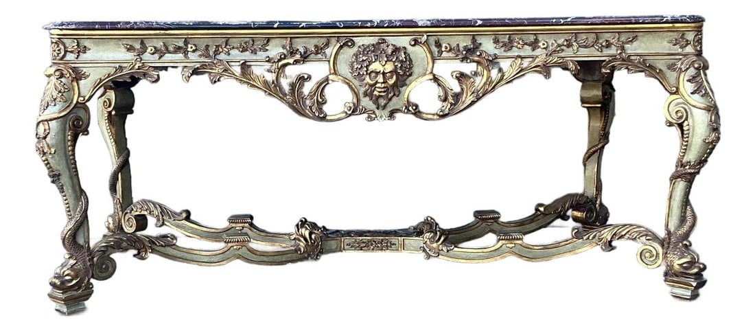19th Century French Rococo Parcel Gilt Console Table with Marble Top (1 of 10)
