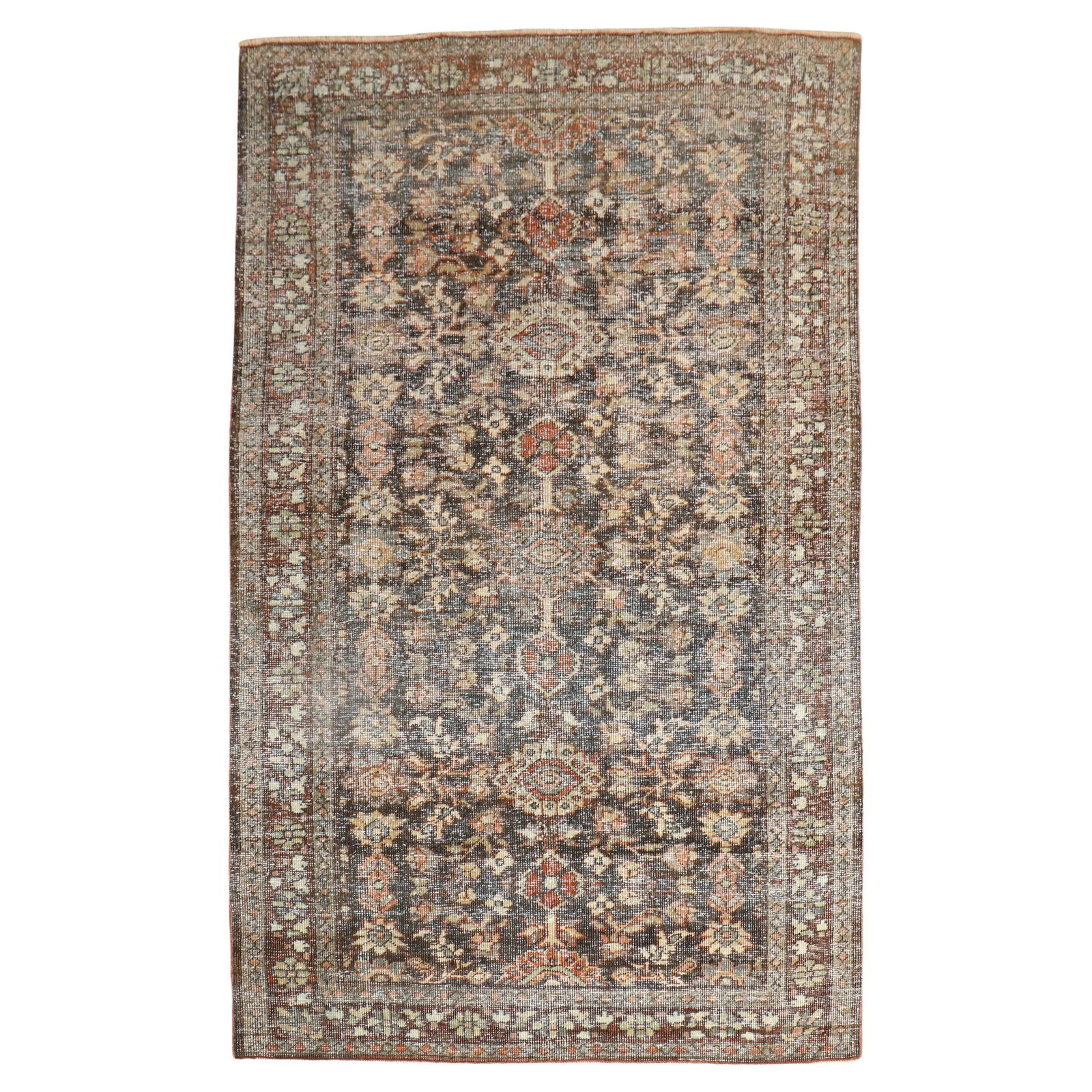 Antique Persian Mahal Accent Rug Hand-Knotted Wool Agra Style 50 x 77 in: Antique Persian Mahal Accent Rug Hand-Knotted Wool Agra Style 50 x 77 in Discover the charm of this antique Persian Mahal accent rug, expertly hand-knotted from high-quality wool. With a classic Agra