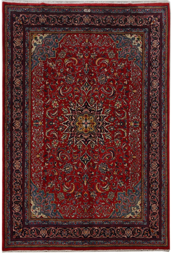 Handcrafted Cornell Red Persian Sarouk Rug 8' x 12': Handcrafted Cornell Red Persian Sarouk Rug 8' x 12' Free continental US Shipping Enhance your living space with this exquisite 7.9 x 11.6 Cornell Red Persian Sarouk Rug, handcrafted by skilled Persian