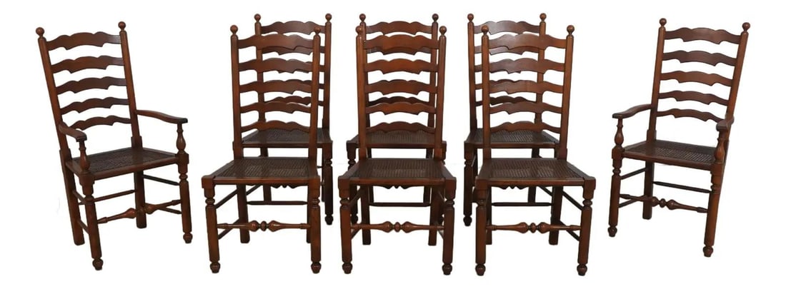 8 Baker Oak Ladder Back Dining Chairs with Cane Seats Set of 8 (1 of 10)