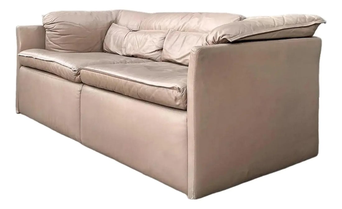 Mid Century Italian Tan Leather Sofa in Saporiti Style 66 Inch (1 of 9)