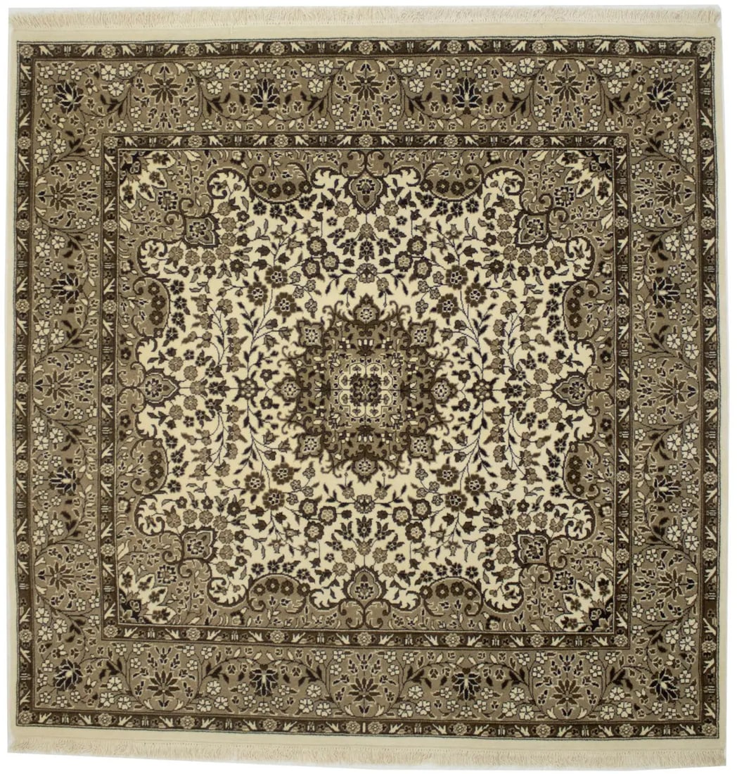 Square Hand-Knotted Wool Area Rug Kirman Floral Pattern 6'2 x 6'2 (1 of 17)