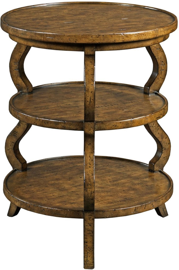 Woodbridge Round Tier Accent Table with Raffia Top: Woodbridge Round Tier Accent Table with Raffia Top This elegant Woodbridge Round Accent Table features a charming antique or vintage style, perfect for enhancing any living space. Crafted from high-qu