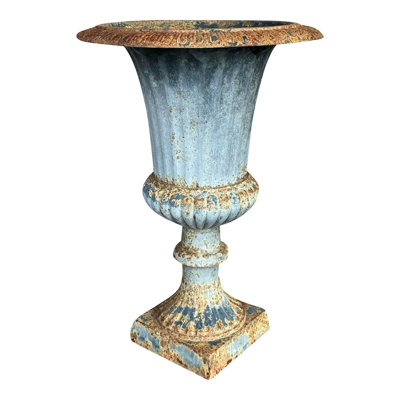 Antique Style Distressed Gray Cast Iron Urn 16" Diameter 22" High (1 of 7)