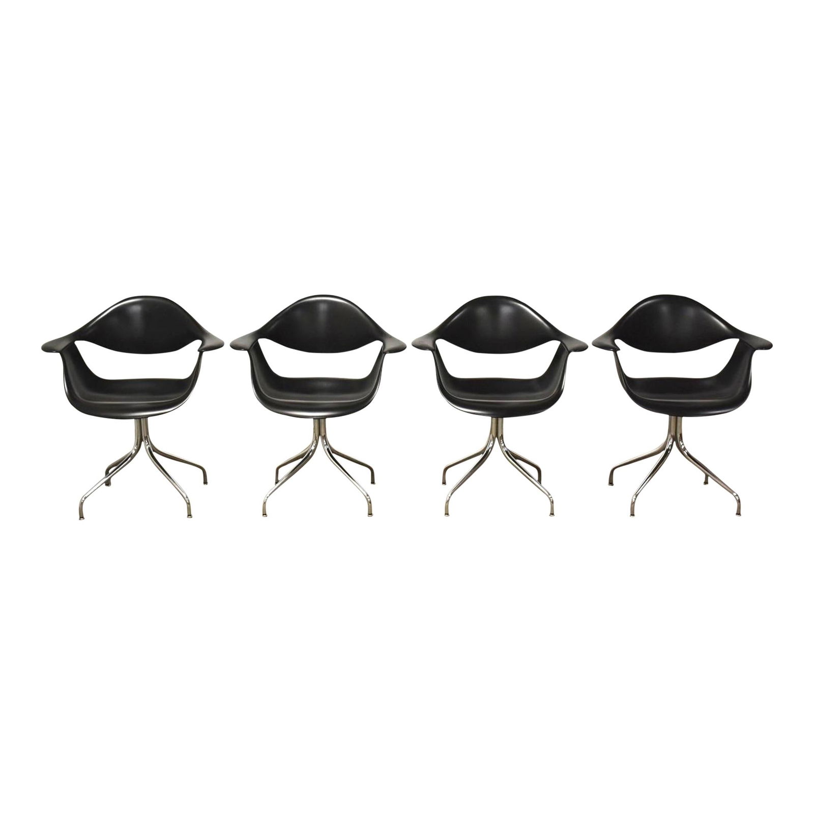 George Nelson Swag Dining Chairs Set of 4 Mid-Century Modern Chrome Black: George Nelson Swag Dining Chairs Set of 4 Mid-Century Modern Chrome Black This set of four mid-century modern "Swag" dining chairs, designed by George Nelson for Herman Miller, features a sleek black