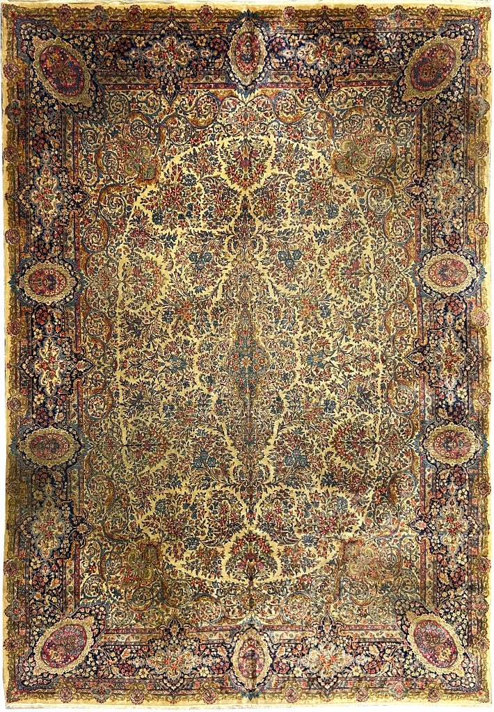 Ivory Antique Fine Persian LAVAR Kerman Rug 11.8 x 16.10 Handmade: Ivory Antique Fine Persian LAVAR Kerman Rug 11.8 x 16.10 Handmade Free continental US Shipping Introducing a stunning 11.8 x 16.10 Ivory Antique Fine Persian Lavar Kerman Rug, handcrafted by skilled P