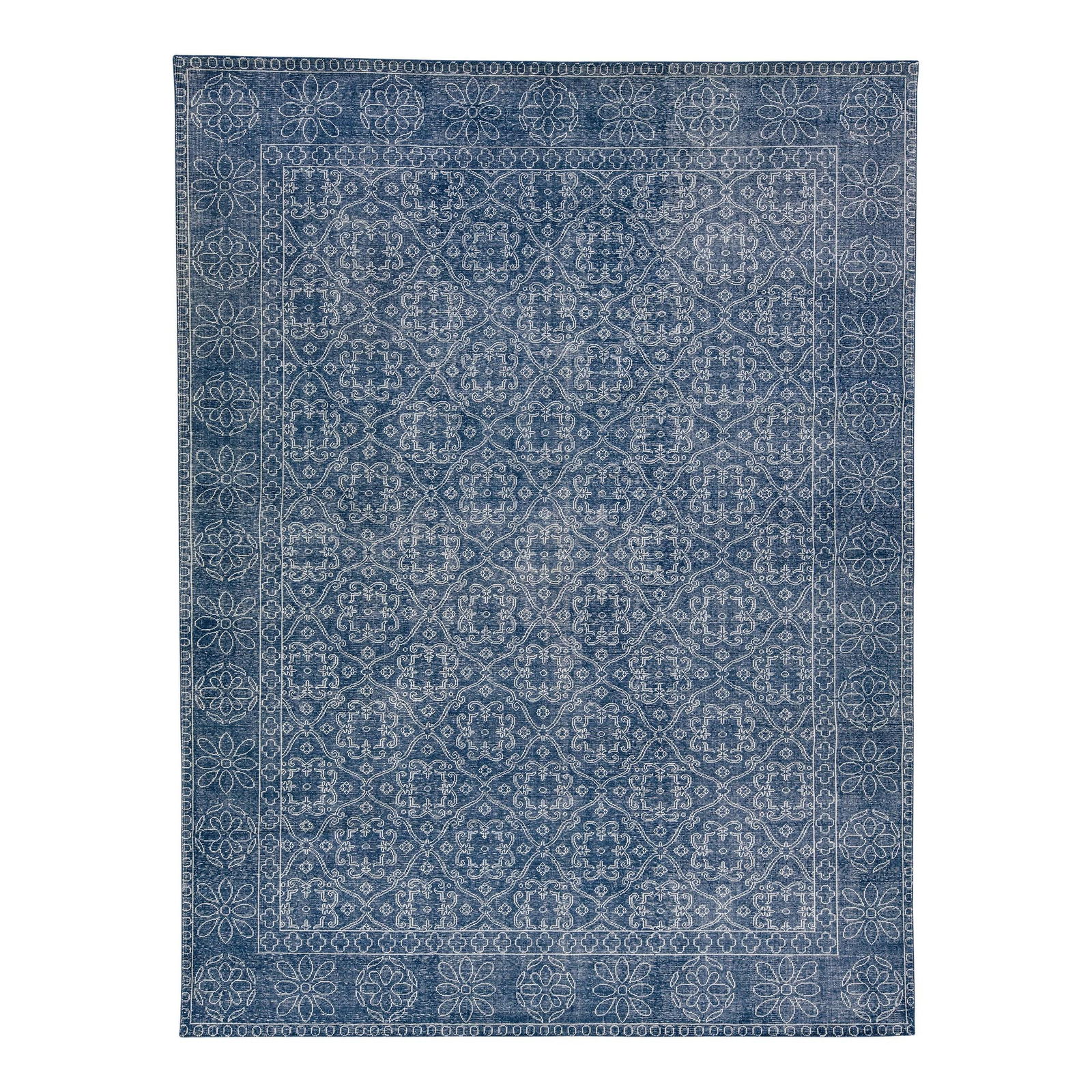 Handmade Blue Floral Trellis Wool Rug 9' x 12' Turkish Mid-Century Modern (1 of 10)