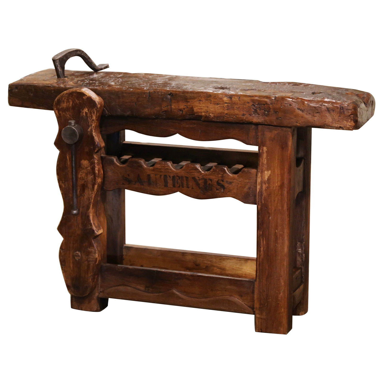 Antique 19th Century French Oak Wine Maker's Bench with Iron Clamp (1 of 9)
